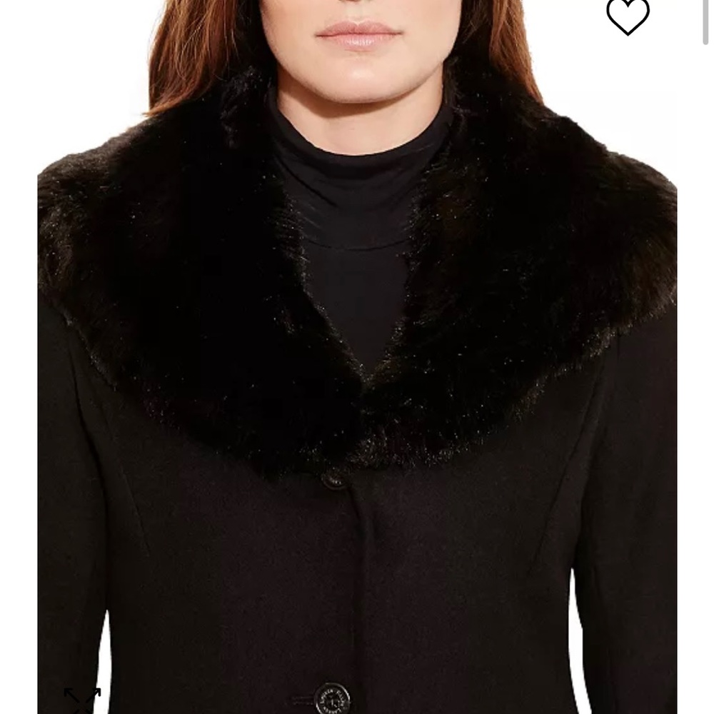 Ralph Lauren Fur-Trim and wool blend Black Coat, Sz 12